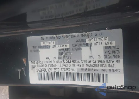 2019 Mazda Mazda3 Preferred Package z USA, uszkodzony, nr VIN 3MZBPADL1KM113872